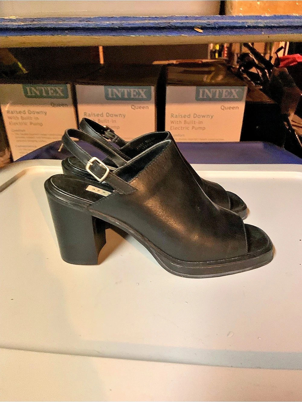 Apostrophe Black Block Heel Ankle Strap Sandals